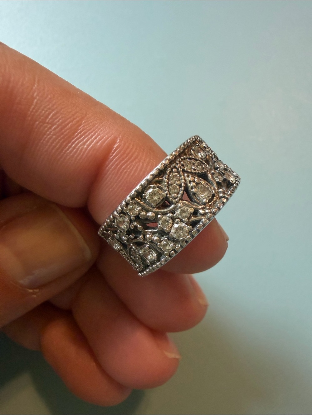 Pandora Silver Floral Pavé Band Ring - Size 6